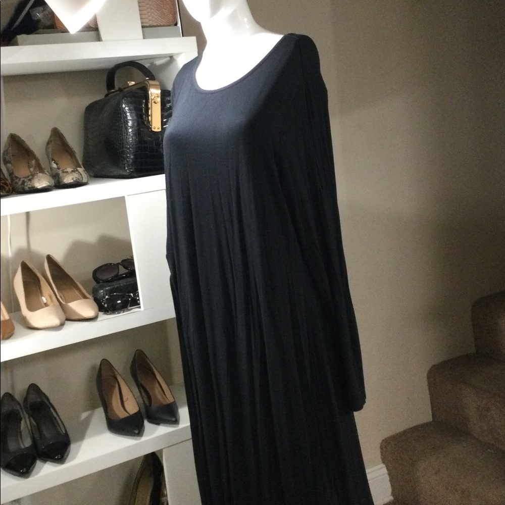 Black Longsleeve High Low Maxi Dress - Black Long